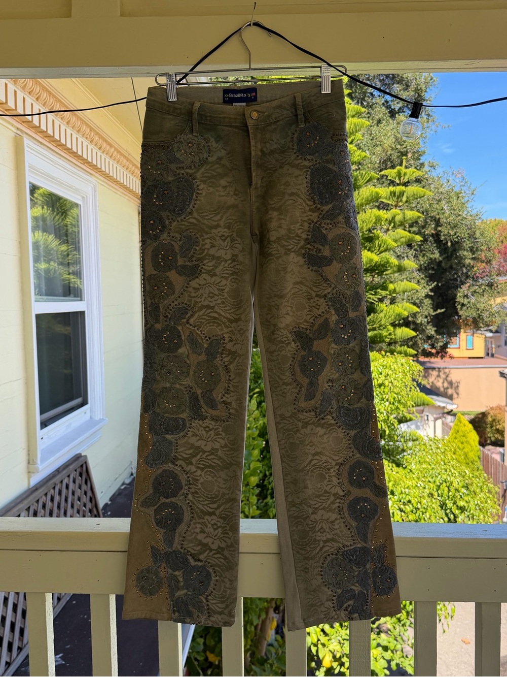 Ruby Roxx Green Embroidered Wide-Leg Jeans